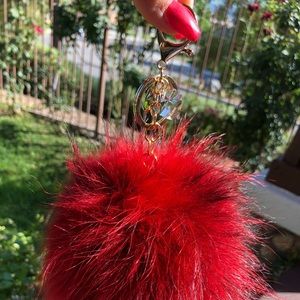 Red XL Swarovski Pom Pom Keychain